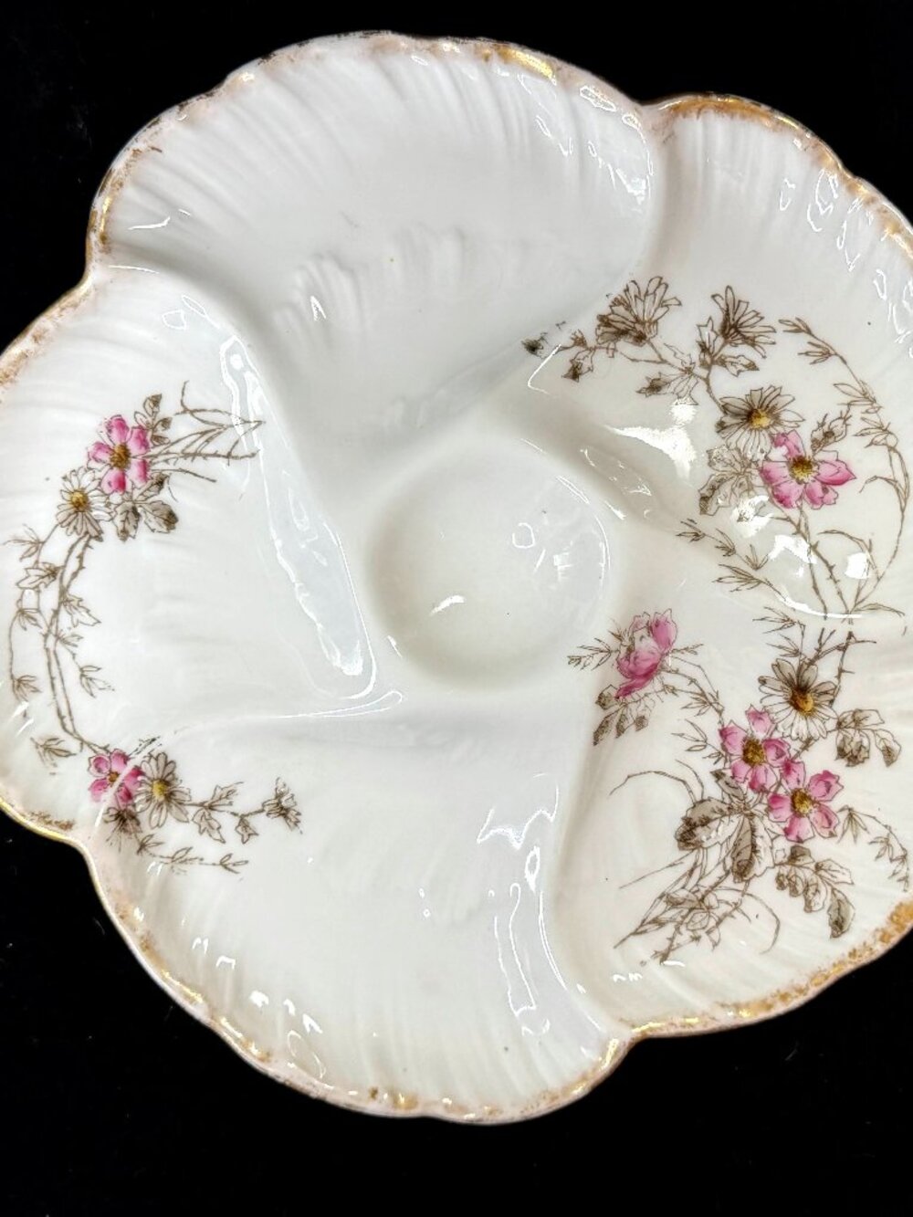 Antique CFH GDM Haviland Limoges Oyster Plate Floral Gold 8.75" A1252